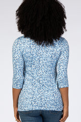 Blue Floral Pleat Front Top