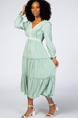 Mint Ruffle Lace Tiered Midi Dress