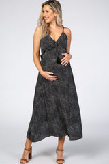 Black Dot Print V-Neck Maternity Midi Dress