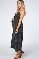 Black Dot Print V-Neck Maternity Midi Dress