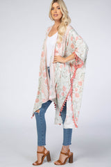 Pink Mixed Floral Fringe Trim Cover Up