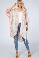 Pink Mixed Floral Fringe Trim Cover Up