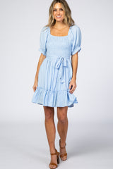 Light Blue Smocked Maternity Dress