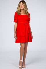 Red Smocked Maternity Dress