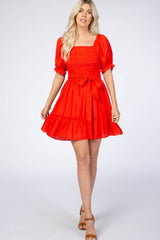 Red Smocked Maternity Dress