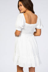 White Smocked Maternity Dress