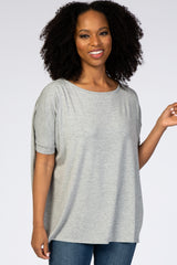 Heather Grey Short Dolman Sleeve Top