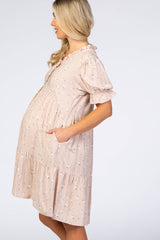 Light Pink Floral Tiered Maternity Dress