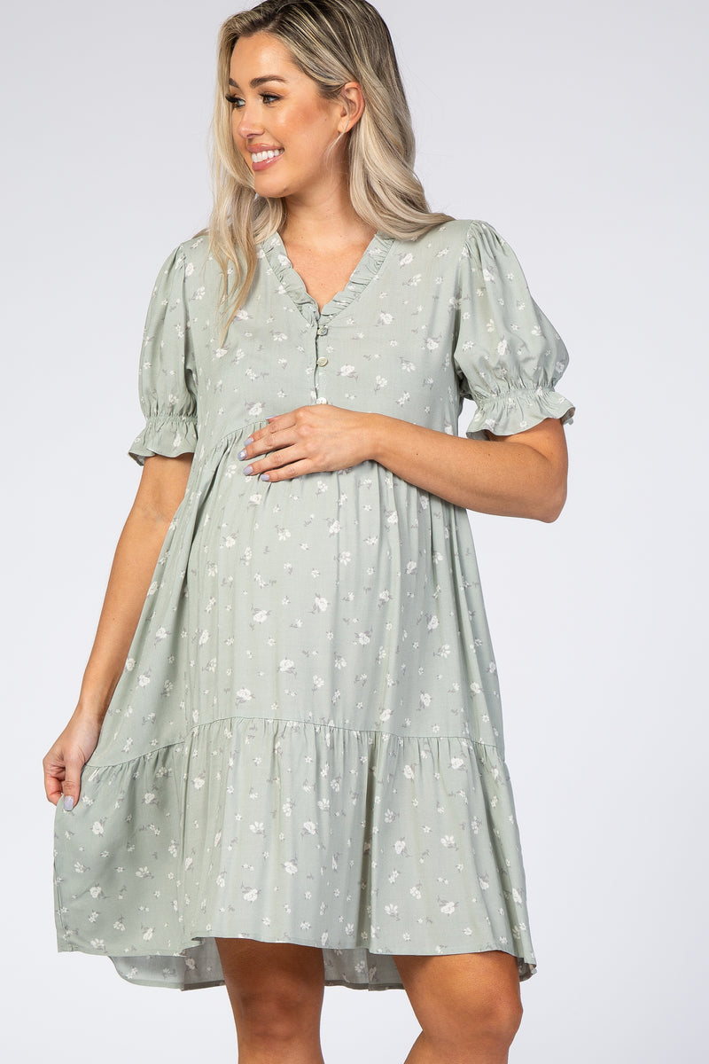 Mint Floral Tiered Maternity Dress– PinkBlush