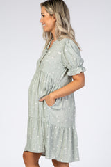 Mint Floral Tiered Maternity Dress