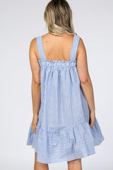 Blue Striped Seersucker Maternity Shift Dress