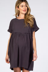 Charcoal Linen Babydoll Maternity Dress