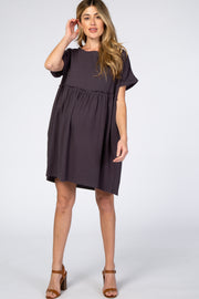 Charcoal Linen Babydoll Maternity Dress