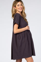 Charcoal Linen Babydoll Maternity Dress