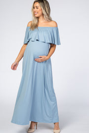 Light Blue Off Shoulder Maxi Maternity Dress