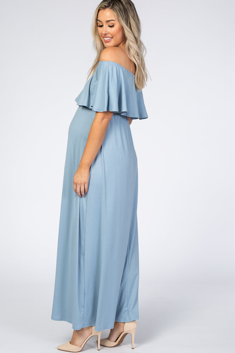 Light Blue Off Shoulder Maxi Maternity Dress – PinkBlush