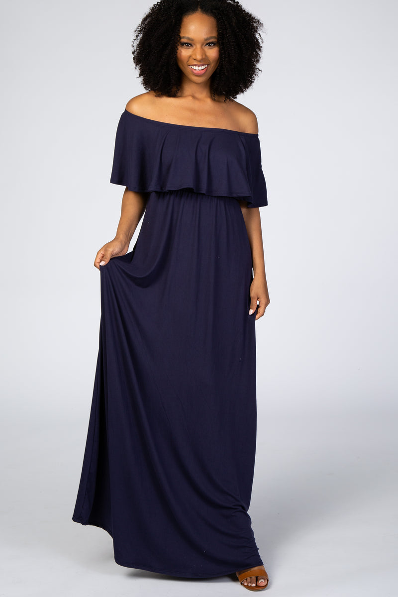 Navy Off Shoulder Maxi Dress – PinkBlush