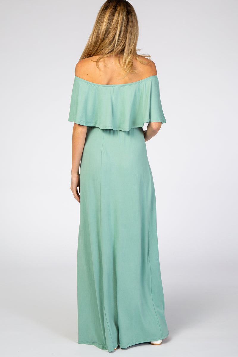 Light Olive Off Shoulder Maxi Maternity Dress– PinkBlush