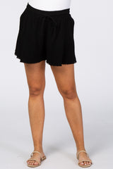 Black Raw Hem Linen Maternity Shorts