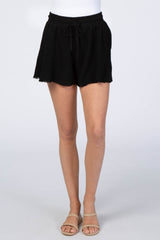 Black Raw Hem Linen Shorts