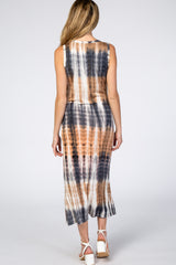 Mocha Navy Tie Dye Maternity Midi Dress