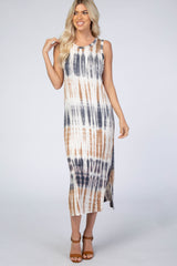 Mocha Navy Tie Dye Maternity Midi Dress