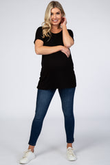 Black Ribbed Maternity Top