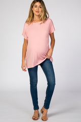 Peach Ribbed Maternity Top