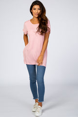 Peach Ribbed Maternity Top