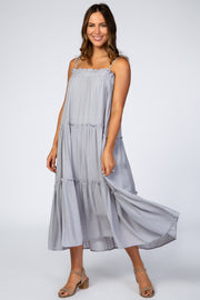 Blue Tie Strap Ruffle Maxi Dress