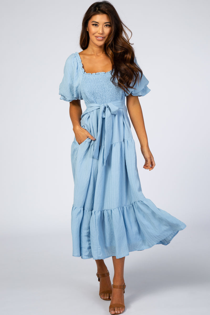 Light Blue Smocked Tiered Dress – PinkBlush