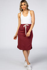 Burgundy Drawstring Maternity Skirt