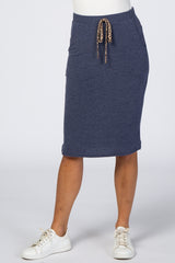 Navy Animal Print Drawstring Skirt