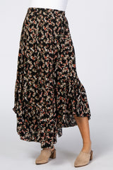 Black Floral Ruffle Maternity Skirt