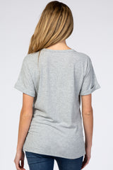 Heather Grey Ribbed Cuff Sleeve Maternity Top