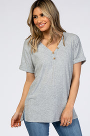 Heather Grey Ribbed Cuff Sleeve Top