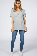 Heather Grey Ribbed Cuff Sleeve Top