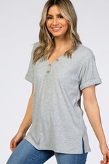 Heather Grey Ribbed Cuff Sleeve Top