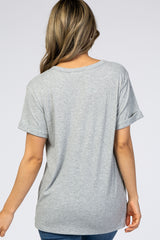 Heather Grey Ribbed Cuff Sleeve Top