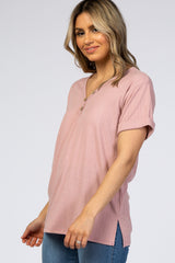 Pink Ribbed Cuff Sleeve Top