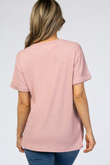 Pink Ribbed Cuff Sleeve Top