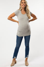 Navy Blue Distressed Hem Maternity Skinny Jeans