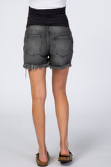 Faded Black Distressed Maternity Jean Shorts