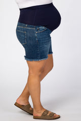 Navy Fringe Hem Maternity Plus Shorts