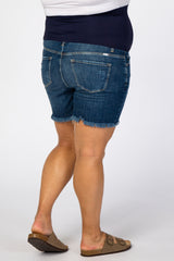 Navy Fringe Hem Maternity Plus Shorts