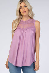 Lavender Lace Inset Tank Top