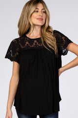 Black Lace Short Sleeve Maternity Blouse