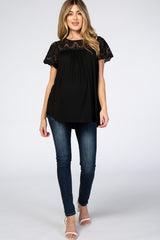 Black Lace Short Sleeve Maternity Blouse