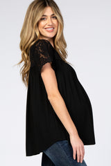 Black Lace Short Sleeve Maternity Blouse