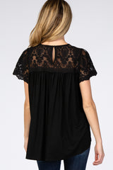 Black Lace Short Sleeve Maternity Blouse